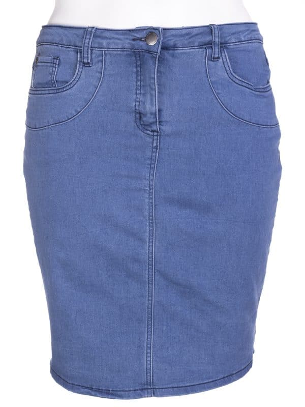 Lyseblå denim nederdel med skånebukser