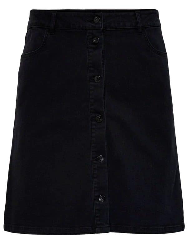 Carmanni - Smart sort denim nederdel med knapper