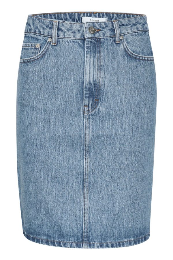 Gestuz - Nederdel - Dena HW Mini Skirt - Washed Mid Blue