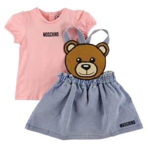 Moschino T-shirt/Spencer - Denim - Rosa/Blå m. Logo - 9-12 mdr - Moschino Nederdel