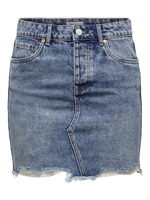 Only Sky Life Raw Hem Acid Wash Denim Mini Skirt - Blå - Størrelse 36 - Jeans