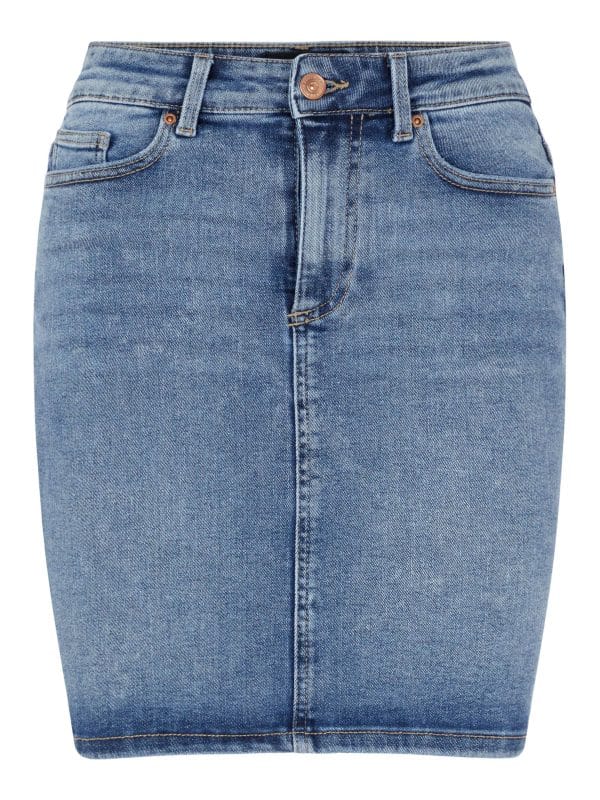 Pieces Lili Mid Rise Denim Skirt - Blå - Størrelse 40 - Jeans