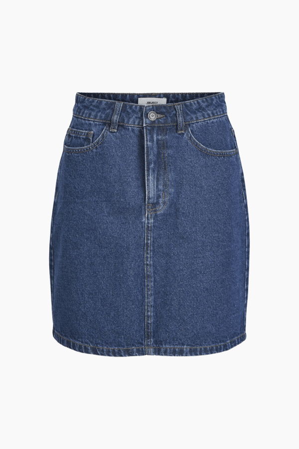 Objandy MW Short Denim Skirt- Medium Blue Denim - Object - Blå L