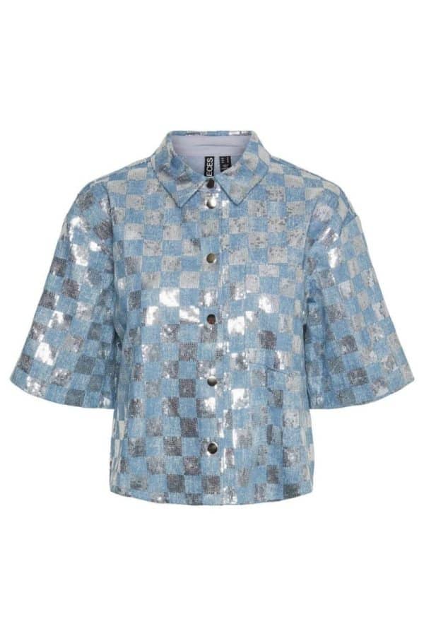 Pieces - Skjorte - PC Nellie SS Shirt - Light Blue Denim