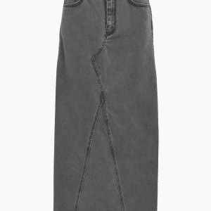 ObjHarlow Long Denim Skirt - Grey Denim - Object - Grå L