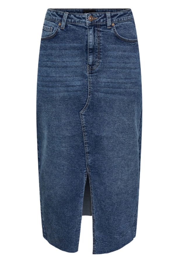 Pieces - Nederdel - PC Jessie HW Denim Midi Skirt - Medium Blue Denim