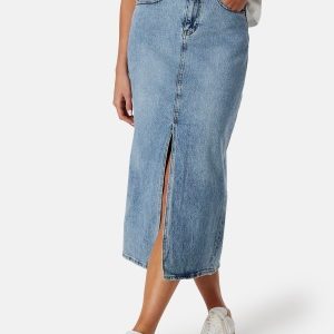 VILA Vipia new High Waist midi denim skirt Light Blue Denim 36