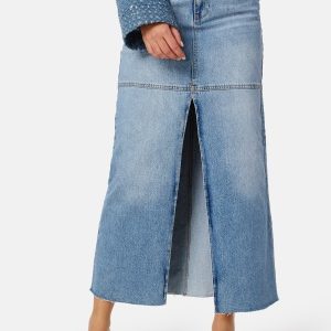 BUBBLEROOM Denim Slit Midi Skirt Medium blue 46