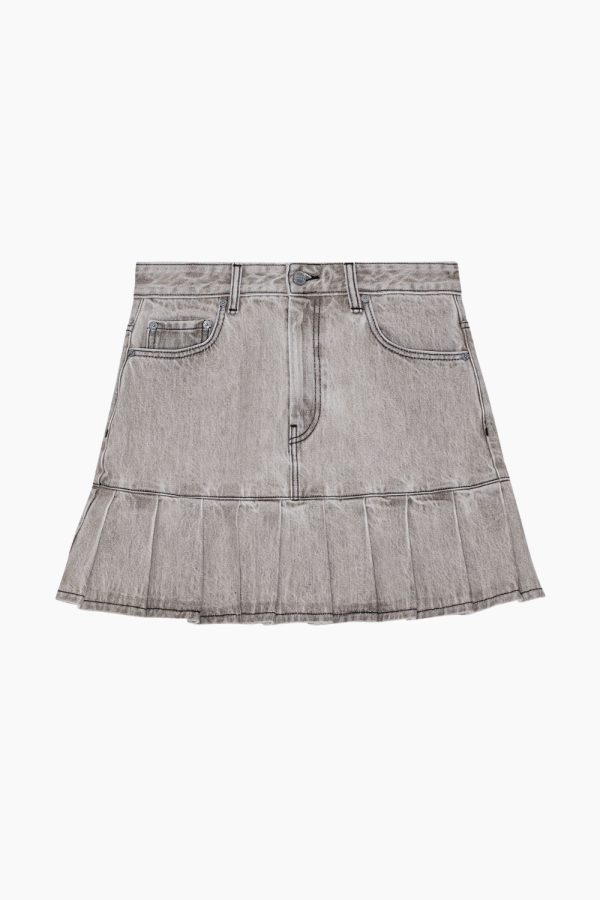 Future Denim Pleated Mini Skirt J1550 - Gray Quill - GANNI - Grå M