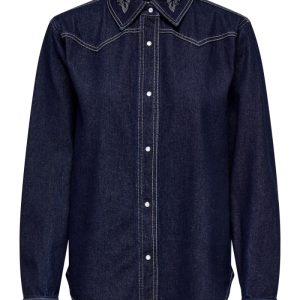 JaDY - Skjorte - Jdy Bella Embroidery Shirt - Dark Blue Denim