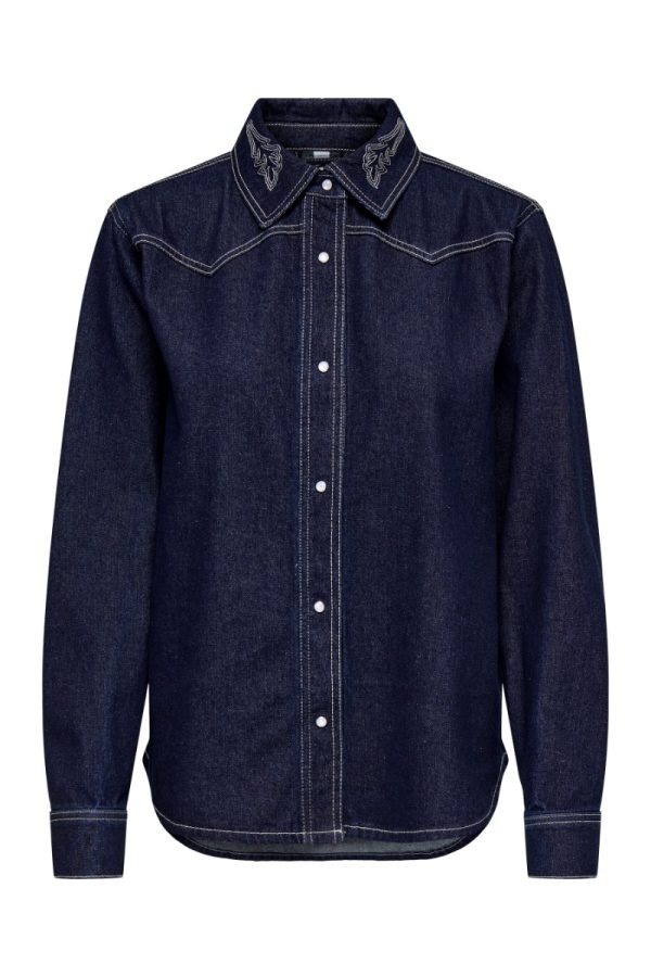 JaDY - Skjorte - Jdy Bella Embroidery Shirt - Dark Blue Denim