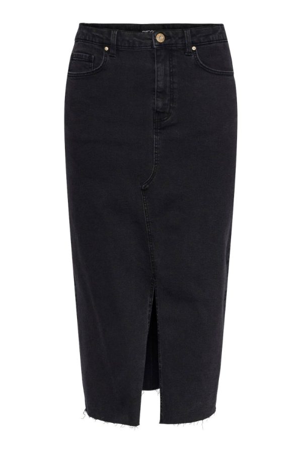 Pieces - Nederdel - PC Jessie HW Denim Midi Skirt - Black