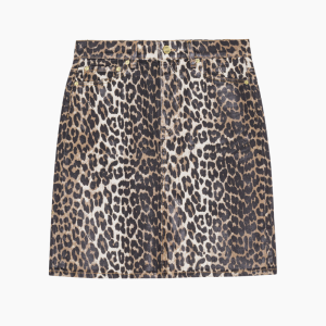 Foil Print Denim Skirt J1607 - Leopard - GANNI - Leopard L