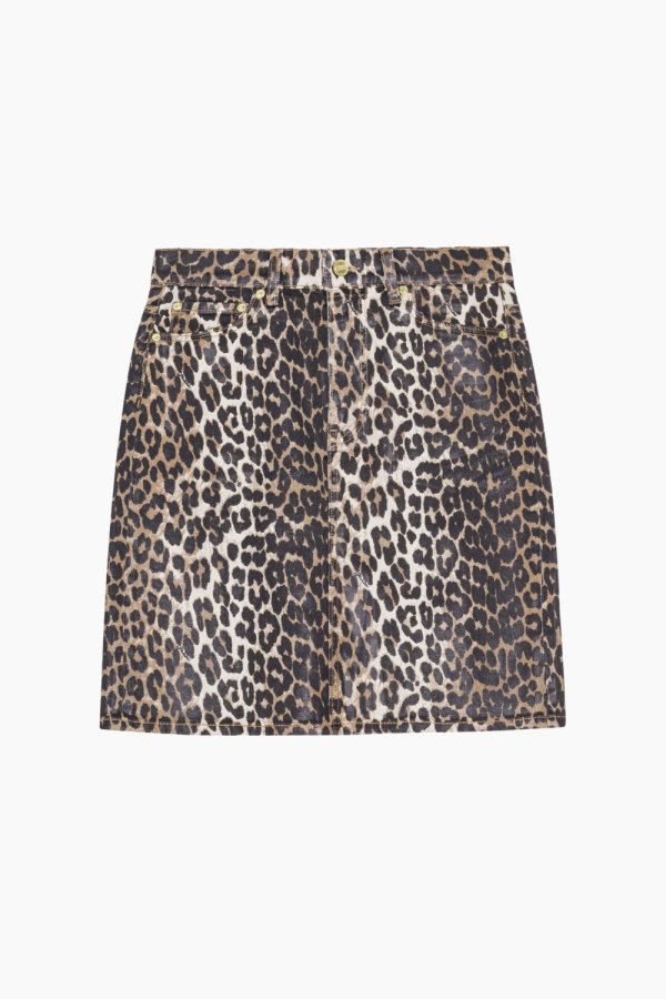 Foil Print Denim Skirt J1607 - Leopard - GANNI - Leopard M