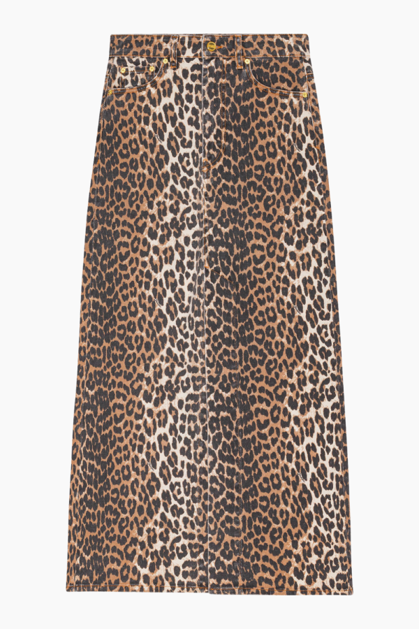 Denim Maxi Slit Skirt J1445 - Leopard - GANNI - Leopard L