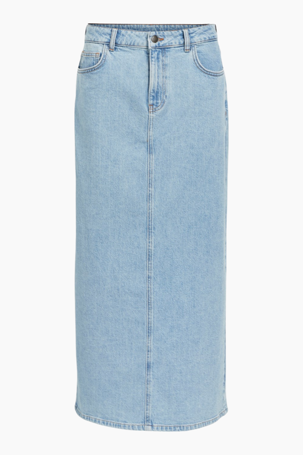 Objellen MW Long Denim Skirt - Light Blue Denim - Object - Blå L