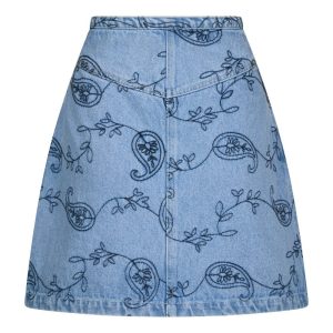 Neo Noir - Nederdel - Gabani Embroidery Denim Skirt - Blue