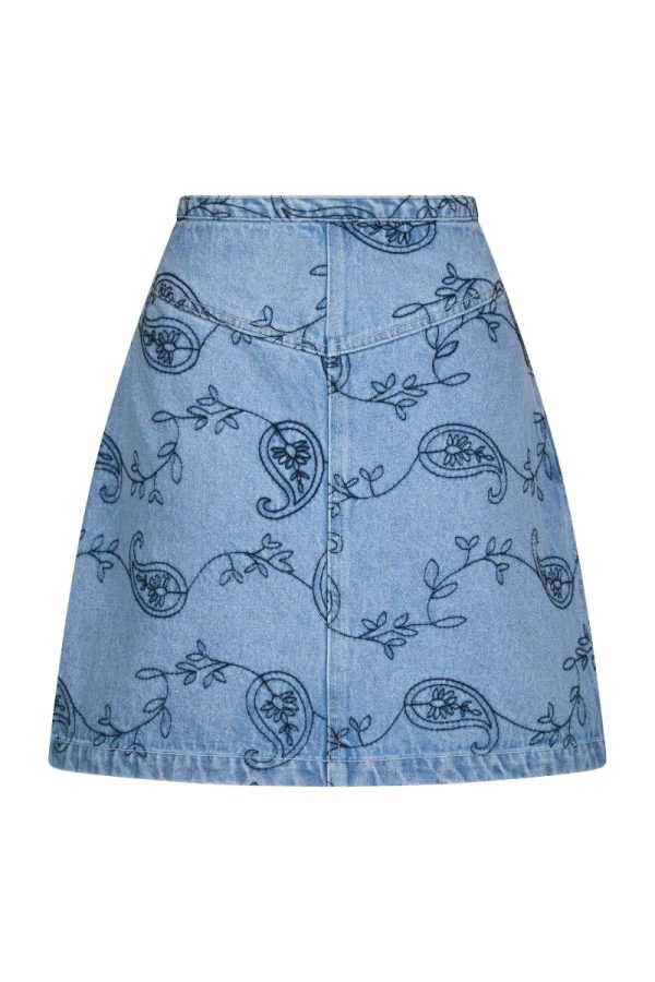 Neo Noir - Nederdel - Gabani Embroidery Denim Skirt - Blue