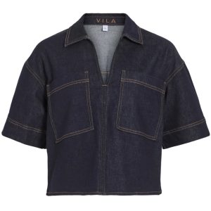 VILA DAME TOP VILEVA - Dark Blue Denim