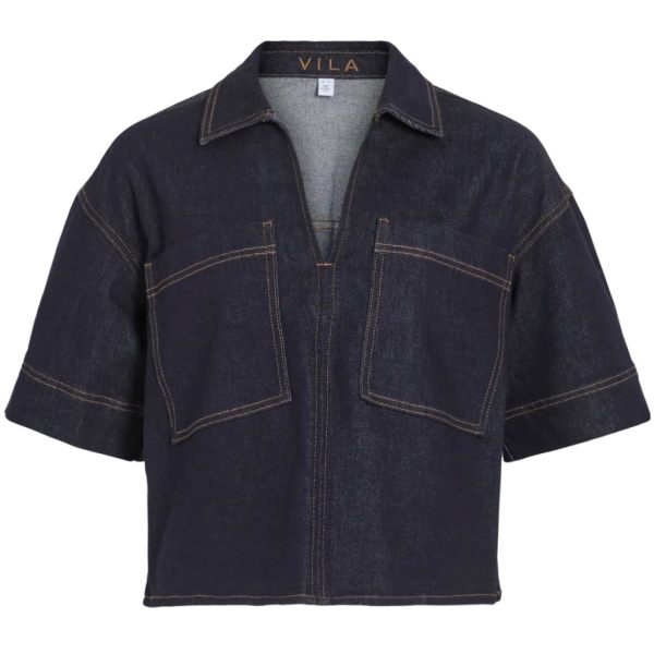 VILA DAME TOP VILEVA - Dark Blue Denim