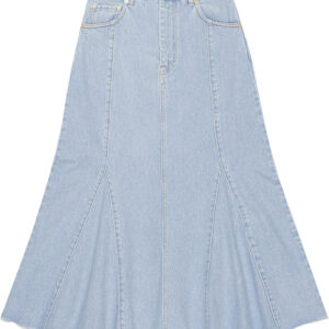 Bleach Denim Peplum Midi Skirt