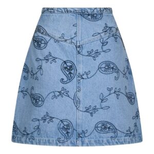 Neo Noir - Nederdel - Gabani Embroidery Denim Skirt - Blue