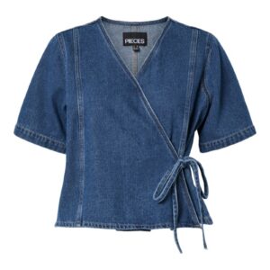 Pieces - T-shirt - Fibbo Ss Denim Top - Medium Blue Denim