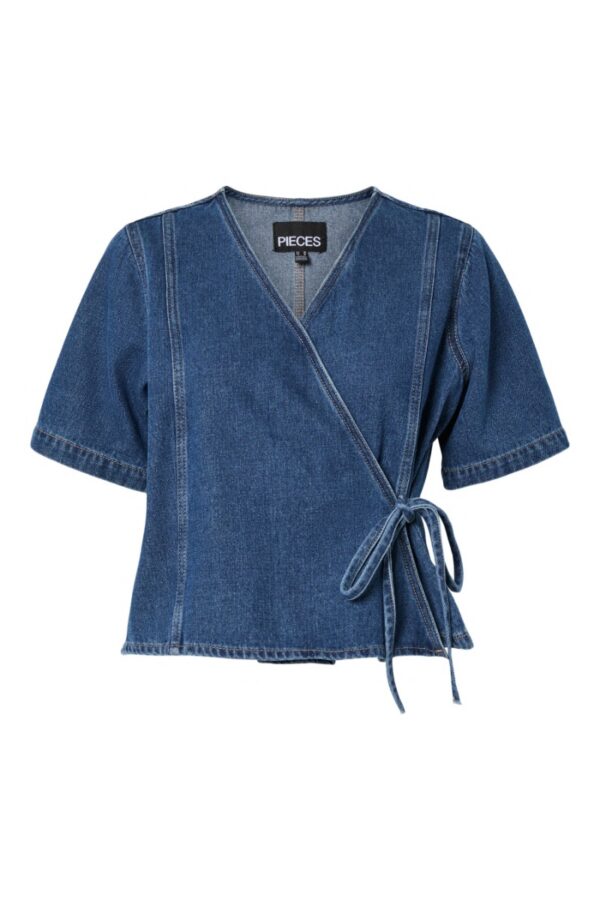 Pieces - T-shirt - Fibbo Ss Denim Top - Medium Blue Denim