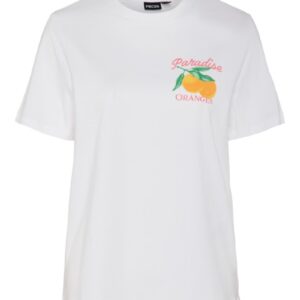 Pieces - T-shirt - Summer Printed T-shirt - Bright White/Paradise orange