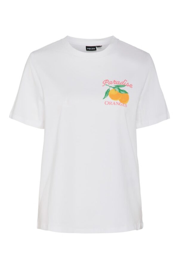Pieces - T-shirt - Summer Printed T-shirt - Bright White/Paradise orange
