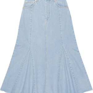 Bleach Denim Peplum Midi Skirt