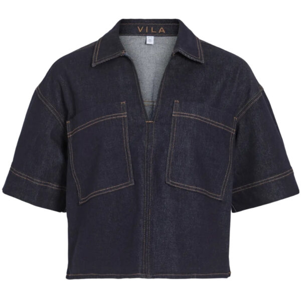 VILA DAME TOP VILEVA - Dark Blue Denim